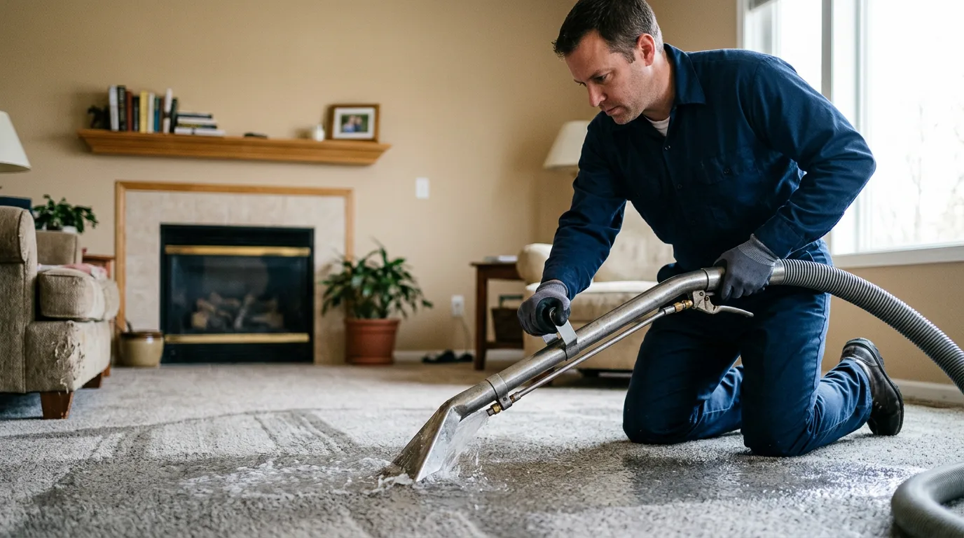 Water damage restoration technician working near Harwood Heights, IL